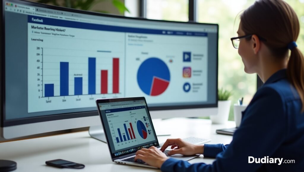 facebook ad testing, instagram ad testing, digital marketer at work, facebook ads learning phase, a/b testing visual, social media ad strategy,